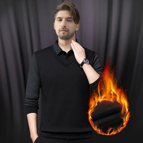 🔥55 % rabatt🔥Randig skjorta med falska tweedkrage