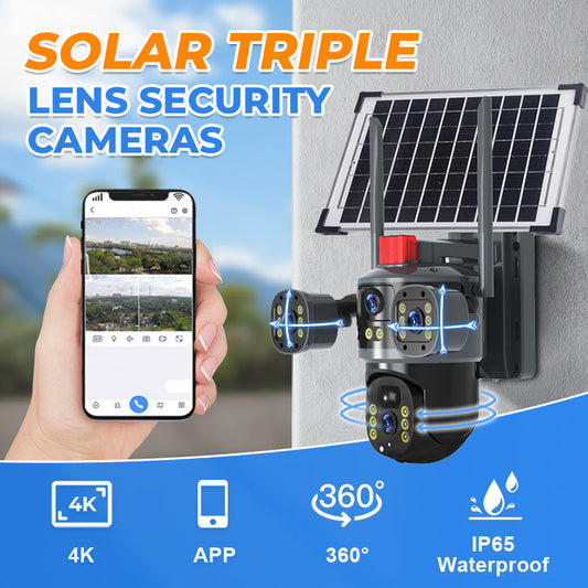 💥Ny het rea🎥 Solcellsdriven 360°-kupolkamera med tre linser✈️ fri frakt