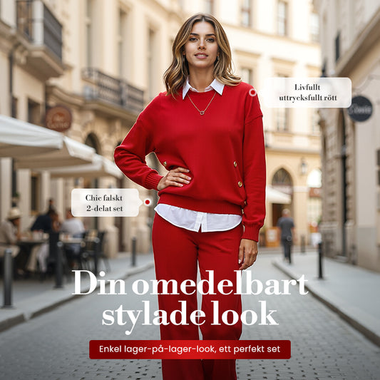 ✨Bästsäljande nya produkter✨Damset med tvådelad sweatshirt och raka byxor