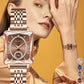 50 % rabatt⌚Moderiktig fyrkantig damerklocka i roséguld med diamanter💎