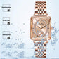 50 % rabatt⌚Moderiktig fyrkantig damerklocka i roséguld med diamanter💎