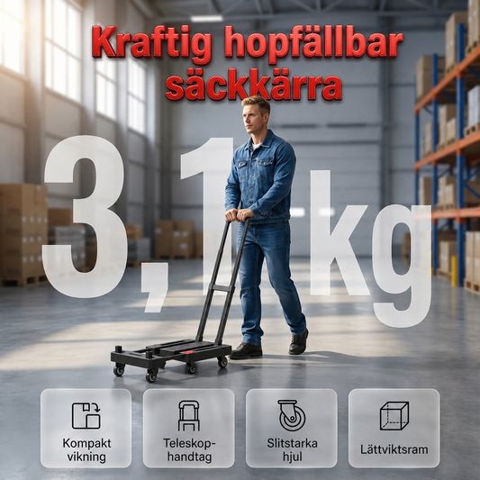 🛒 50% RABATT NU! 💪 Hopfällbar Tystgående Säckkärra – 150 kg Bärkraft & Teleskophandtag – Perfekt för Flytt, Shopping & Förvaring 🏠