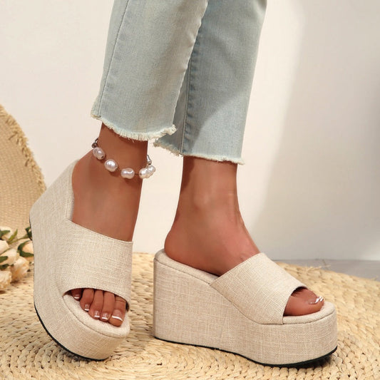 Höjdhöjande sandaler 👡 Slip-on-design, tjock sula för att förlänga benen, halkfri textur, bekväma hela dagen, perfekta för sommaren ☀️
