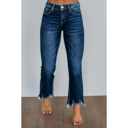 Retro Flare Jeans för kvinnor ✨🔥 Hög midja + Lätt utsvängda + Frasade kanter, stretchigt tyg, bekväma och utan begränsningar 📏