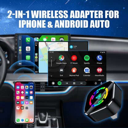 📱 60% REA NU! 🔥 2-i-1 Trådlös Adapter - Kompatibel med iPhone & Android Auto, Enkel Plug-and-Play Installation ✨