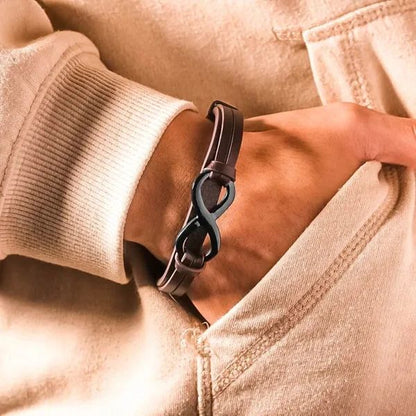 Herrarmband I Rostfritt Stål Och Läder Med Popmönster