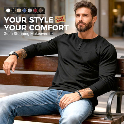 Herre Slim Fit Henley Långärmad T-shirt