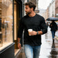 Herre Slim Fit Henley Långärmad T-shirt