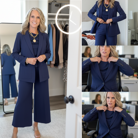 🔥Nyheter Tidsbegränsat erbjudande - Dam 3-delat kostymset med vida byxor och topp