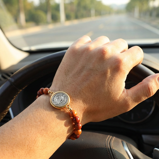 🛡️En väktares följeslagare✨Armband med naturliga träpärlor av Benedictus🎁Justerbart, lämpligt för både män och kvinnor
