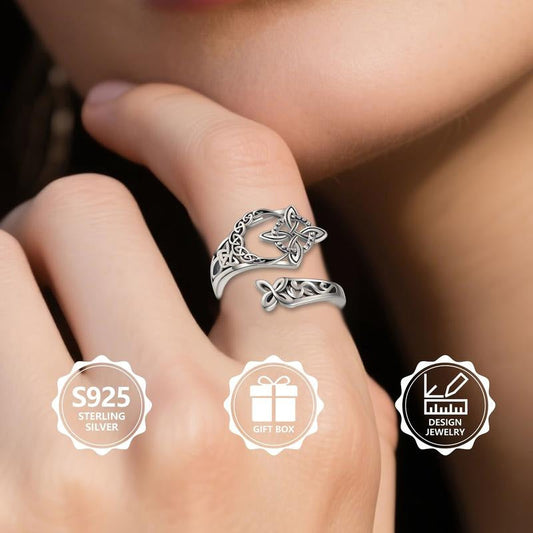 🪢 60% RABATT! 🪙 Öppen ring i sterlingsilver S925 – Keltisk knut, justerbar och tidlös design ✨