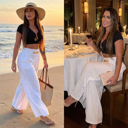 👖 60% RABATT! 💃 Dambyxor – Hög midja, vida ben, med skärp och mångsidig look ✨