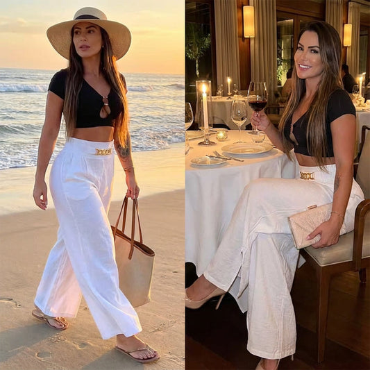 👖 60% RABATT! 💃 Dambyxor – Hög midja, vida ben, med skärp och mångsidig look ✨