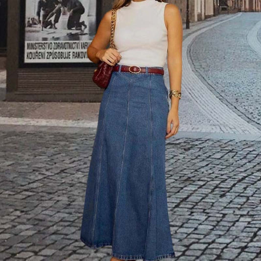 👗 60% RABATT NU! ✨ Damkjol i denim med hög midja och a-linjeform – Smickrande passform, stretchig komfort och mångsidig stil 👖