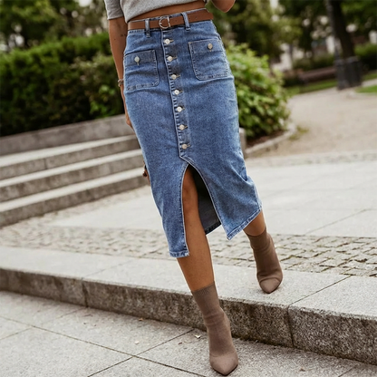 🔈🔈60 % RABATT NU👗Högmidjad denimkjol med knappar fram