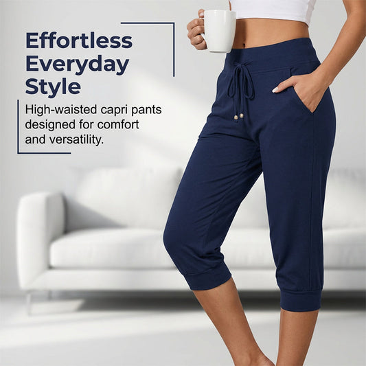 👖60% RABATT! 🔥Mjukisbyxor med dragsko och kort midja – Mjuk polyester, capri-längd och sidofickor (6 färger, S–3XL) 👖🌸