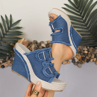 👡SOMMARREA 2026🔥Dam Casual Denim Platåsandaler med Slides