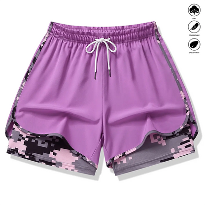 🏃‍60% PÅ 2-I-1-SPORTSHORTS! 🔥 Andningsbart tyg, kamouflagefoder och fickor för kvinnor🏃‍♀️✨