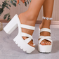 Platåsandaler med grov klack 👡 Korsremsdesign, slip-on, halkfri, tandad sula, ger 5 cm extra höjd, perfekt för shopping eller dejter 🛍️