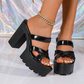 Platåsandaler med grov klack 👡 Korsremsdesign, slip-on, halkfri, tandad sula, ger 5 cm extra höjd, perfekt för shopping eller dejter 🛍️
