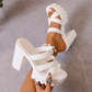 Platåsandaler med grov klack 👡 Korsremsdesign, slip-on, halkfri, tandad sula, ger 5 cm extra höjd, perfekt för shopping eller dejter 🛍️
