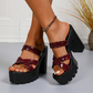 Platåsandaler med grov klack 👡 Korsremsdesign, slip-on, halkfri, tandad sula, ger 5 cm extra höjd, perfekt för shopping eller dejter 🛍️