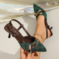 👠 50% RABATT NU! ⛓️ Kvinnors Pekade Tå Slingback Klackar med Metallkedja – Elegant Form, Tryckt Ovandel & Slim Stiletto ✨