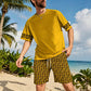 👕 50% RABATT! 💛 Herr gul grafisk tryckt kortärmad träningsset – Bekväm, sportig & perfekt för träning och fritid – stick resistant & sval bomull 🔥