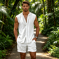 👕 TIDBEGRÄNSAD 50% RABATT! 🌴 Herrset med ärmlös topp och shorts – Strukturerat mönster, lätt, semesterklar ✨