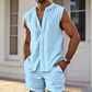 👕 TIDBEGRÄNSAD 50% RABATT! 🌴 Herrset med ärmlös topp och shorts – Strukturerat mönster, lätt, semesterklar ✨