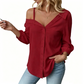 👚 50% RABATT NU! ✨ Kvinnors Off-Shoulder Knäppskjorta – Asymmetrisk, Skrynkeltyg & Lång Ärm – Luftigt, Avslappnat & Chic 💫