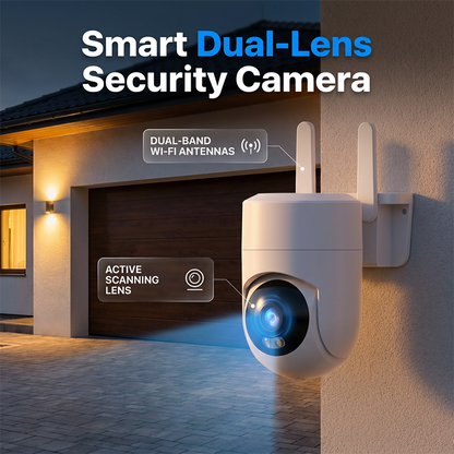 📹 Smart säkerhetskamera med dubbla linser | Exakt persondetektering · 360° panoramavy · IP66 vädertålig