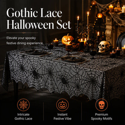 🎃50 % RABATT UNDER BEGRÄNSAD TID! ⏰Set med duk och servetter med läskiga Halloween-mönster