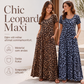 🐆 50% RABATT! 👗 Damernas leopardmönstrade maxiklänning med fickor, ledig långklänning med korta ärmar – Bekväm