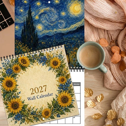 🎨 Konstkalender för 2027 – Blommönster inspirerade av Van Gogh för hemmet och kontoret