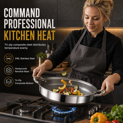 🍳 BEGRÄNSAT ERBJUDANDE 50% RABATT! 🥘 Förtjockad wokpanna i rostfritt stål – Non-stick, platt botten, dubbla handtag ✨