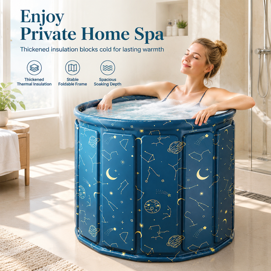 ✨50 % rabatt🛀 Bärbart hopfällbart badkar för vuxna – stort, förstärkt och isolerat badkar med kudde och avloppsrör